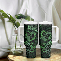 Polynesian Turtle Valentine Tumbler With Handle You And Me Green Hibiscus Heart LT01 - Polynesian Pride