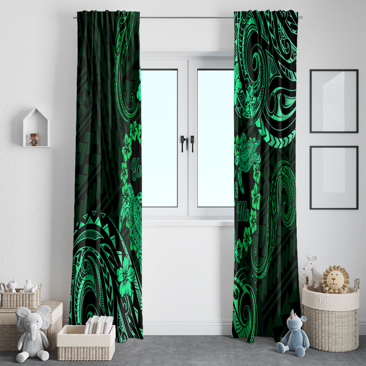 Polynesian Turtle Valentine Window Curtain You And Me Green Hibiscus Heart LT01 - Polynesian Pride
