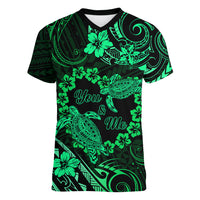 Polynesian Turtle Valentine Women V Neck T Shirt You And Me Green Hibiscus Heart LT01 Female Green - Polynesian Pride