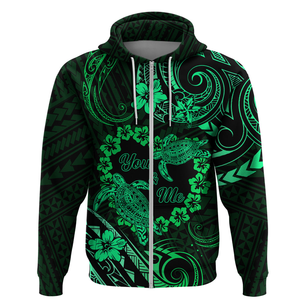 Polynesian Turtle Valentine Zip Hoodie You And Me Green Hibiscus Heart LT01 Zip Hoodie Green - Polynesian Pride