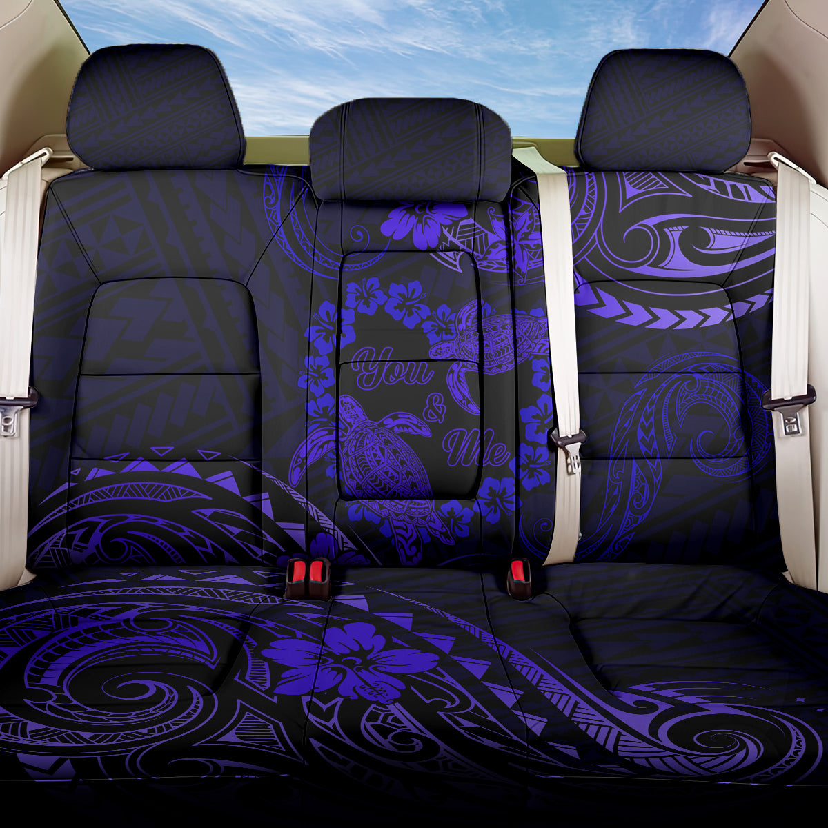 Polynesian Turtle Valentine Back Car Seat Cover You And Me Navy Blue Hibiscus Heart LT01 One Size Blue - Polynesian Pride