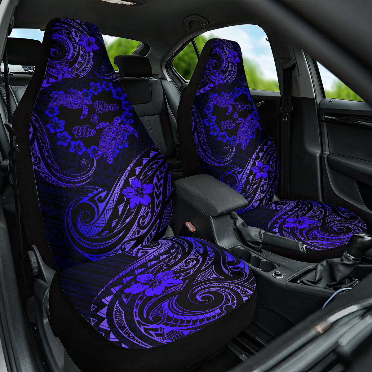 Polynesian Turtle Valentine Car Seat Cover You And Me Navy Blue Hibiscus Heart LT01 One Size Blue - Polynesian Pride