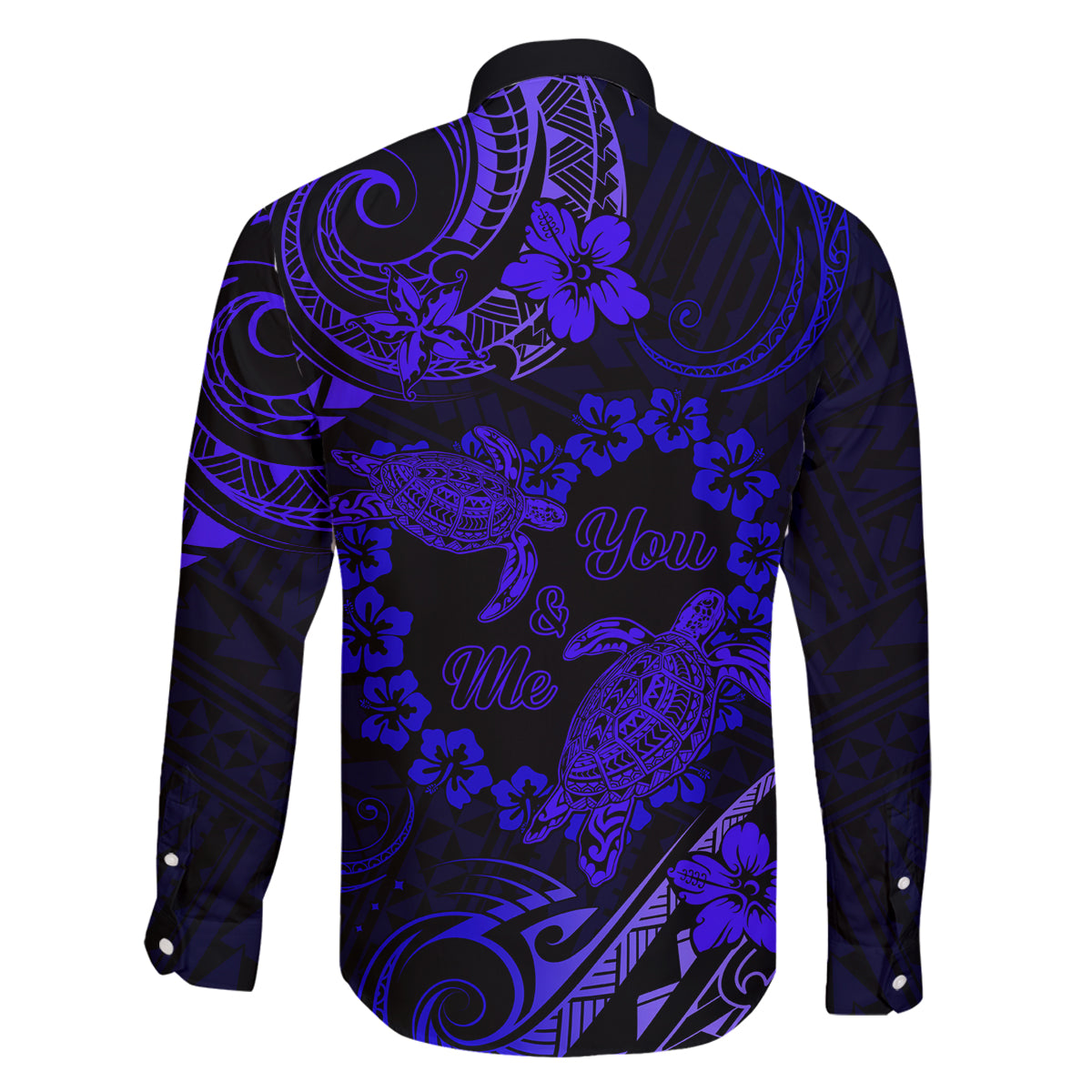 Polynesian Turtle Valentine Family Matching Off Shoulder Long Sleeve Dress and Hawaiian Shirt You And Me Navy Blue Hibiscus Heart LT01 - Polynesian Pride