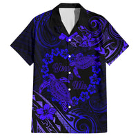 Polynesian Turtle Valentine Family Matching Off Shoulder Maxi Dress and Hawaiian Shirt You And Me Navy Blue Hibiscus Heart LT01 Dad's Shirt - Short Sleeve Blue - Polynesian Pride