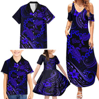 Polynesian Turtle Valentine Family Matching Summer Maxi Dress and Hawaiian Shirt You And Me Navy Blue Hibiscus Heart LT01 - Polynesian Pride