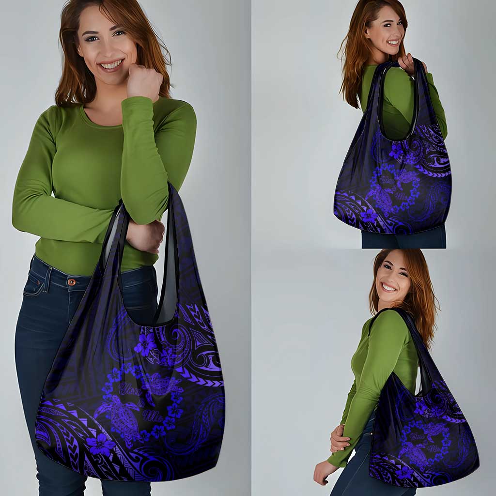 Polynesian Turtle Valentine Grocery Bag You And Me Navy Blue Hibiscus Heart