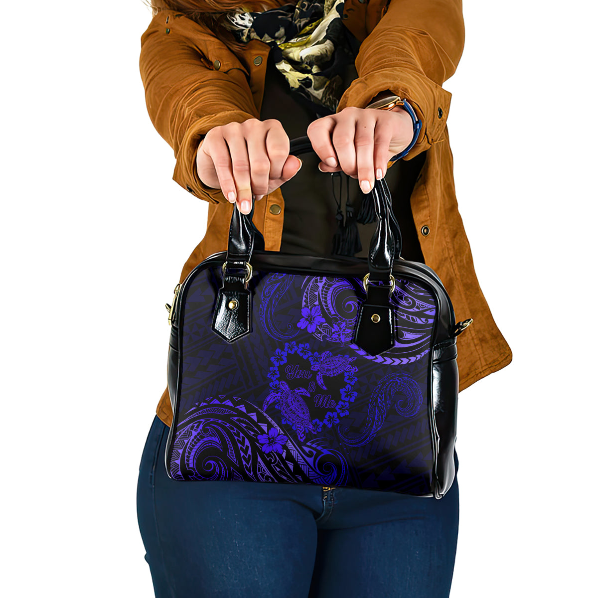 Polynesian Turtle Valentine Shoulder Handbag You And Me Navy Blue Hibiscus Heart LT01 One Size Blue - Polynesian Pride