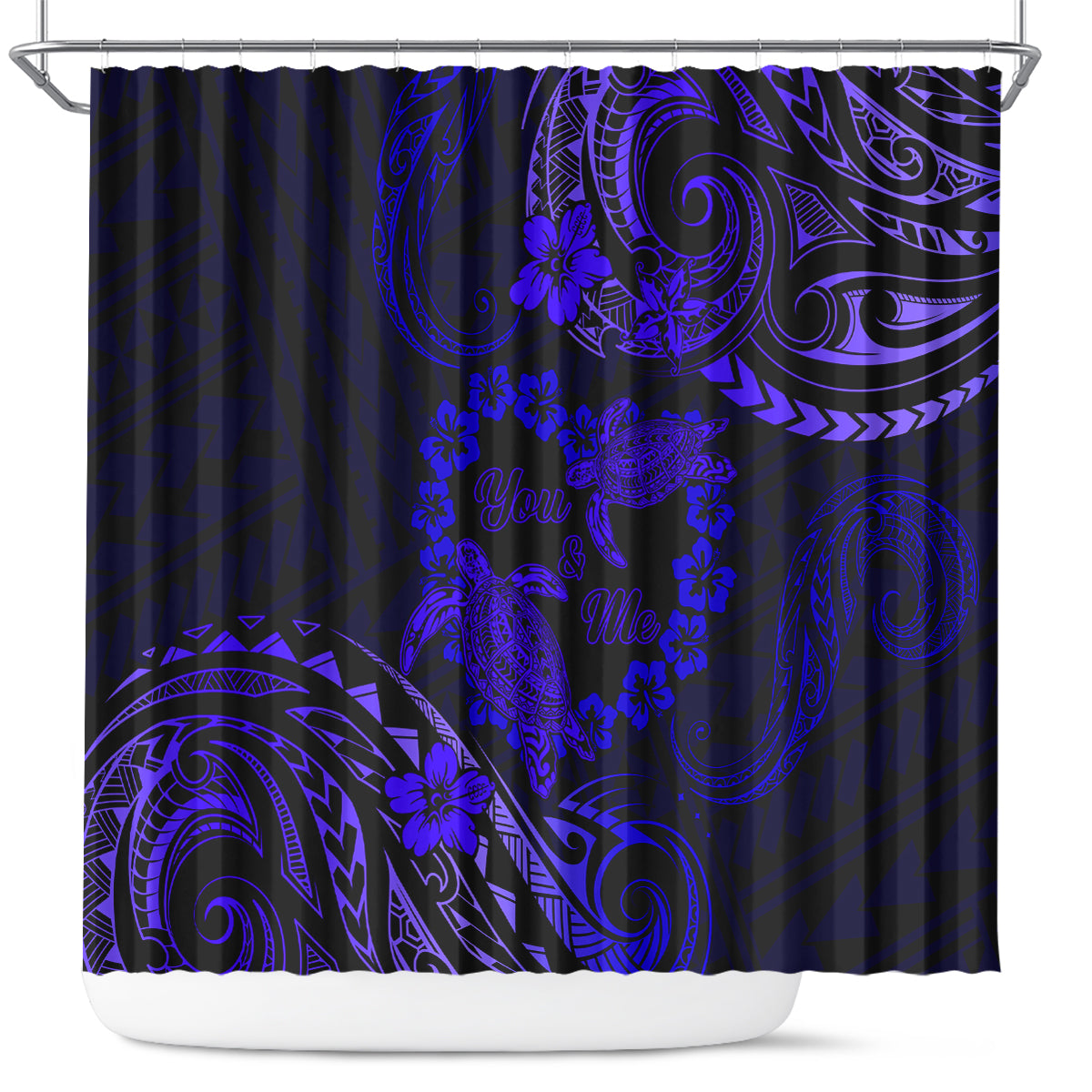 Polynesian Turtle Valentine Shower Curtain You And Me Navy Blue Hibiscus Heart LT01 Blue - Polynesian Pride