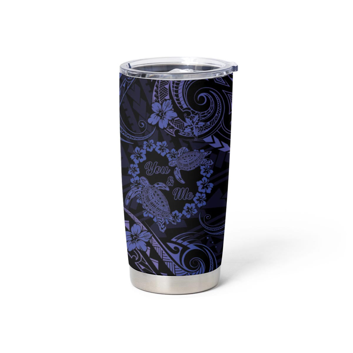 Polynesian Turtle Valentine Tumbler Cup You And Me Navy Blue Hibiscus Heart LT01 - Polynesian Pride