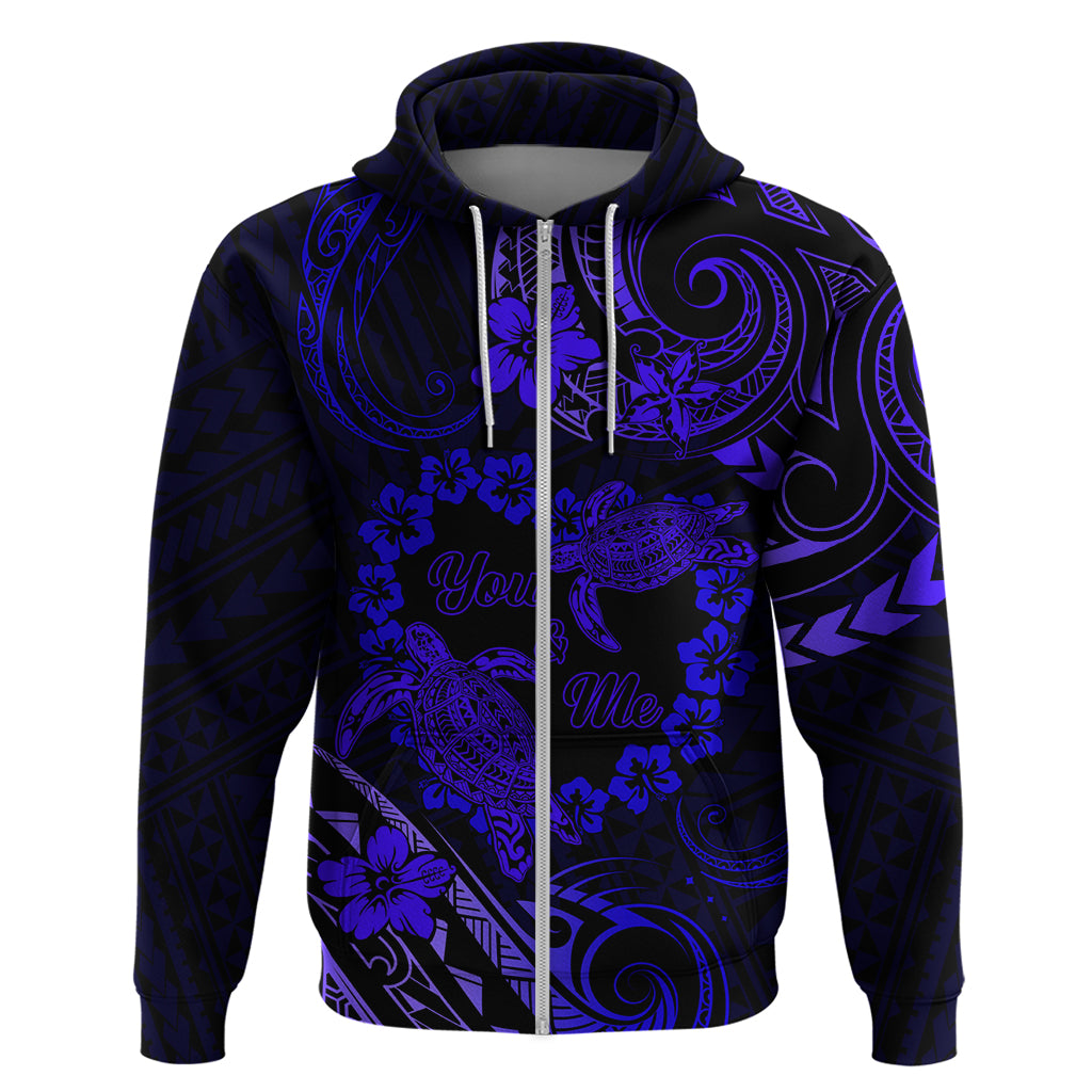 Polynesian Turtle Valentine Zip Hoodie You And Me Navy Blue Hibiscus Heart LT01 Zip Hoodie Blue - Polynesian Pride