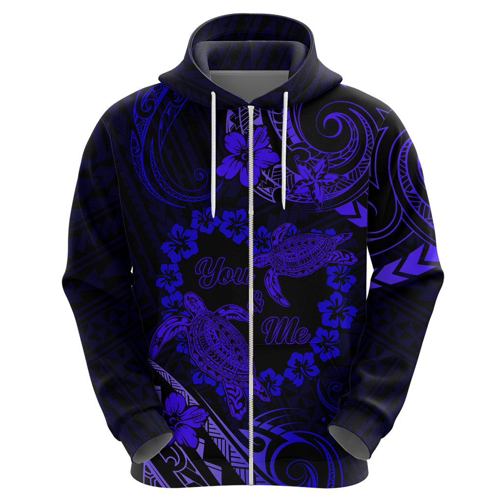 Polynesian Turtle Valentine Zip Hoodie You And Me Navy Blue Hibiscus Heart LT01 - Polynesian Pride
