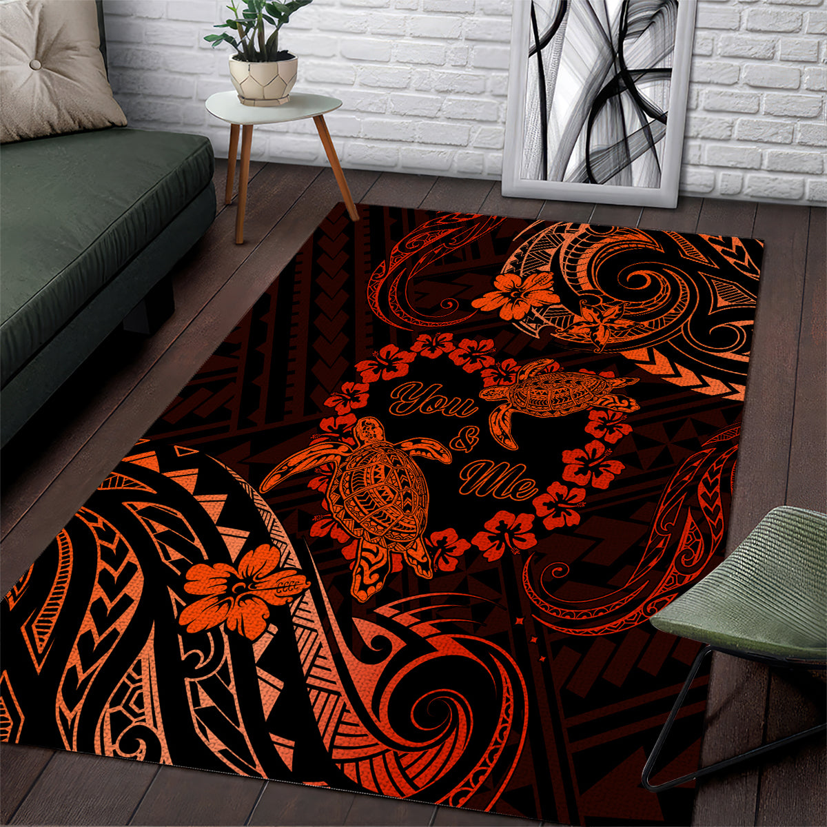 Polynesian Turtle Valentine Area Rug You And Me Orange Hibiscus Heart LT01 Orange - Polynesian Pride