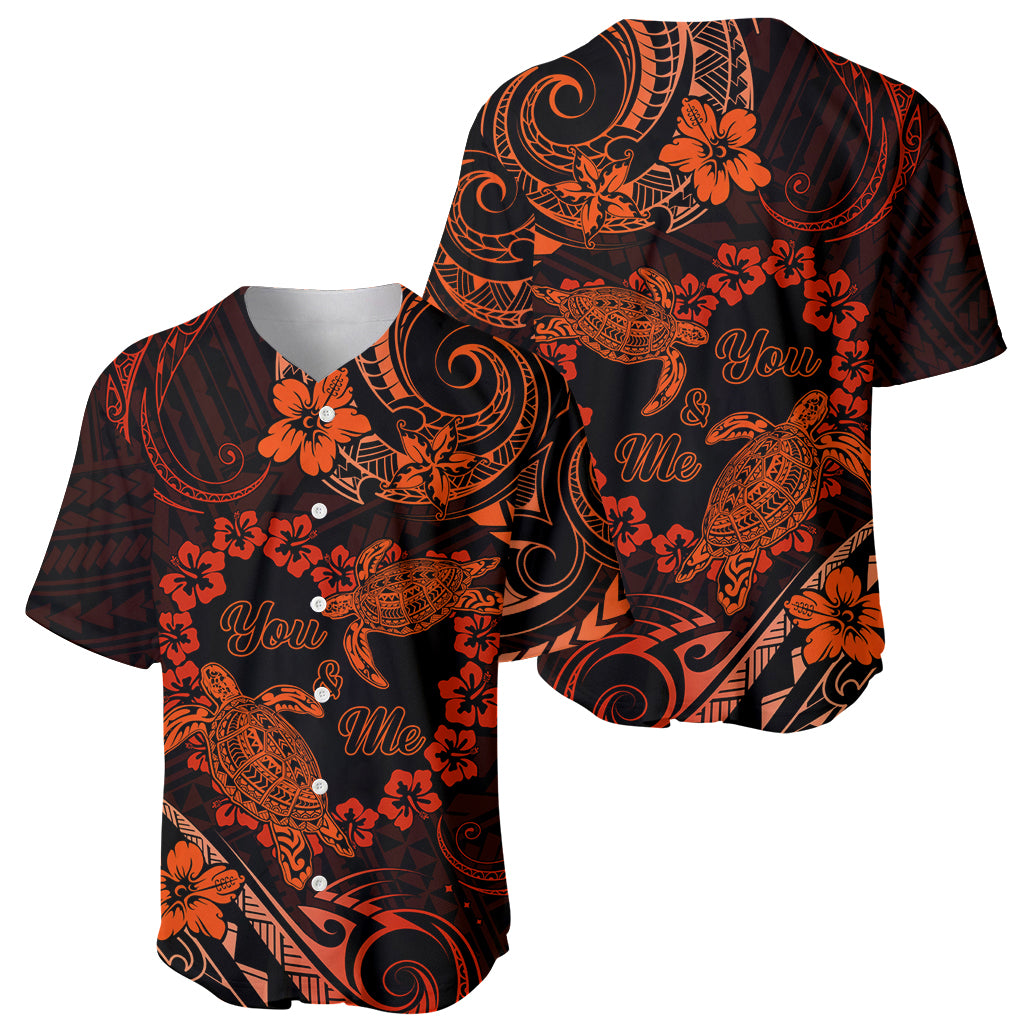 Polynesian Turtle Valentine Baseball Jersey You And Me Orange Hibiscus Heart LT01 - Polynesian Pride
