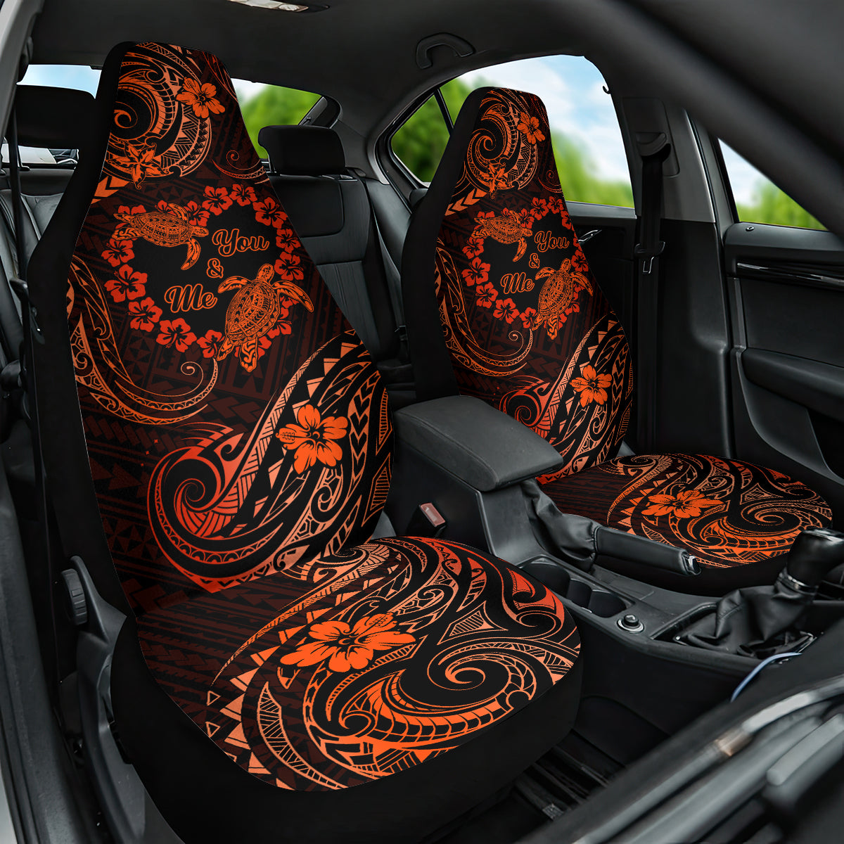 Polynesian Turtle Valentine Car Seat Cover You And Me Orange Hibiscus Heart LT01 One Size Orange - Polynesian Pride