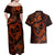 Polynesian Turtle Valentine Couples Matching Off Shoulder Maxi Dress and Hawaiian Shirt You And Me Orange Hibiscus Heart LT01 - Polynesian Pride