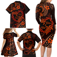 Polynesian Turtle Valentine Family Matching Long Sleeve Bodycon Dress and Hawaiian Shirt You And Me Orange Hibiscus Heart LT01 - Polynesian Pride