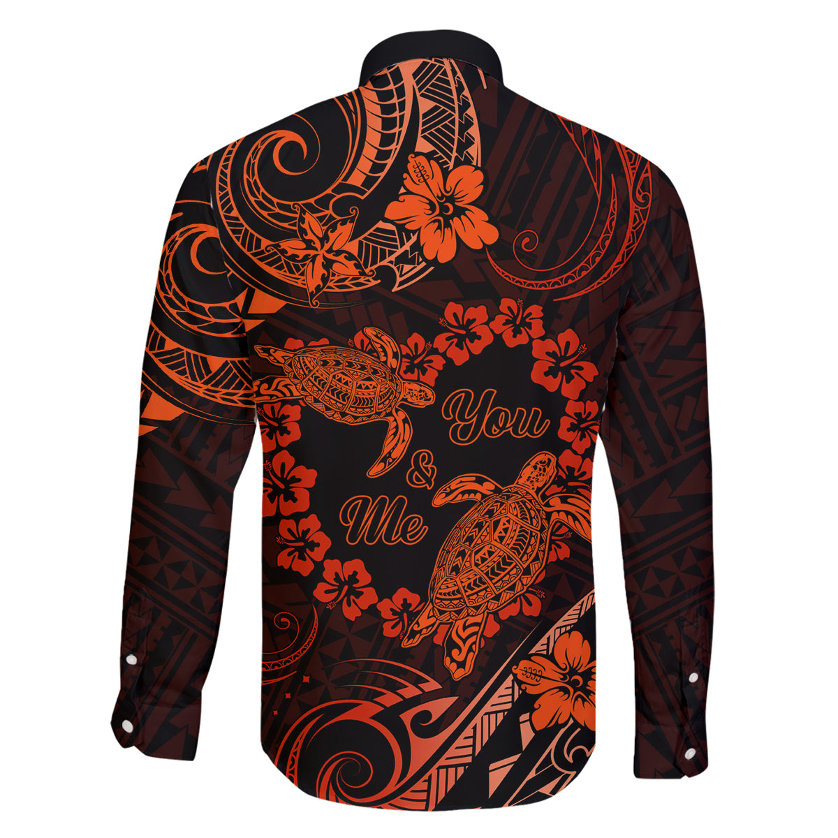 Polynesian Turtle Valentine Family Matching Long Sleeve Bodycon Dress and Hawaiian Shirt You And Me Orange Hibiscus Heart LT01 - Polynesian Pride