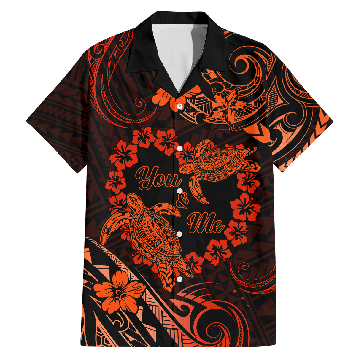 Polynesian Turtle Valentine Family Matching Mermaid Dress and Hawaiian Shirt You And Me Orange Hibiscus Heart LT01 Dad's Shirt - Short Sleeve Orange - Polynesian Pride