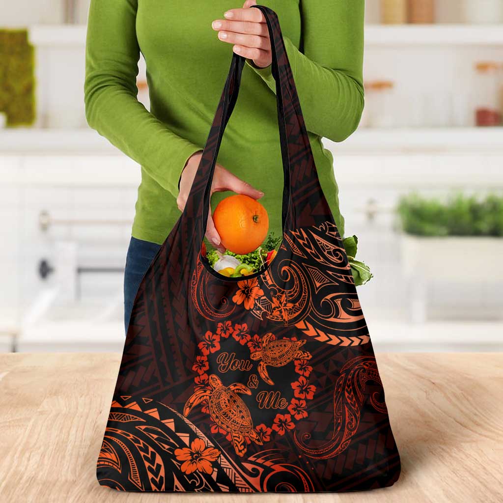 Polynesian Turtle Valentine Grocery Bag You And Me Orange Hibiscus Heart