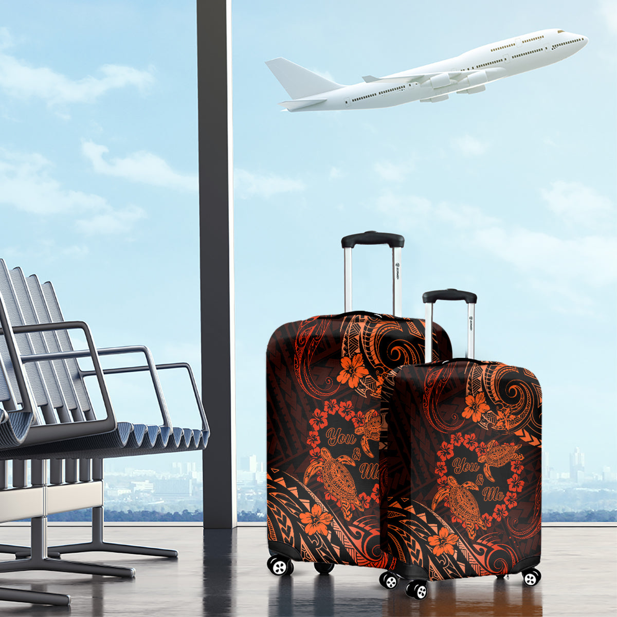 Polynesian Turtle Valentine Luggage Cover You And Me Orange Hibiscus Heart LT01 - Polynesian Pride