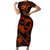 Polynesian Turtle Valentine Short Sleeve Bodycon Dress You And Me Orange Hibiscus Heart LT01 Long Dress Orange - Polynesian Pride