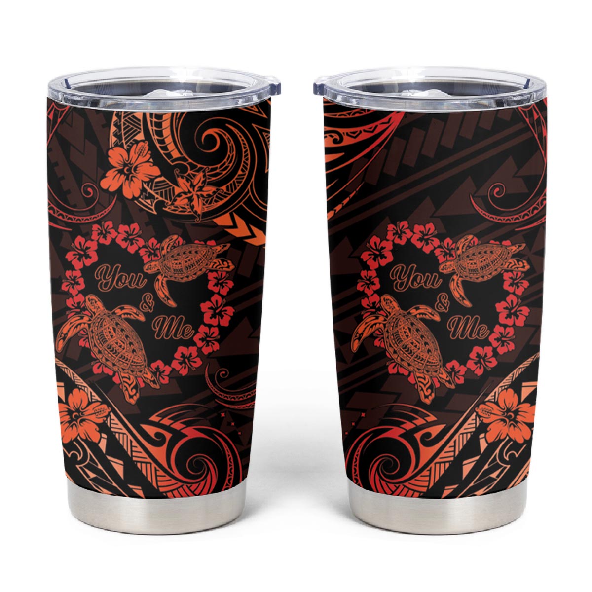Polynesian Turtle Valentine Tumbler Cup You And Me Orange Hibiscus Heart LT01 Orange - Polynesian Pride