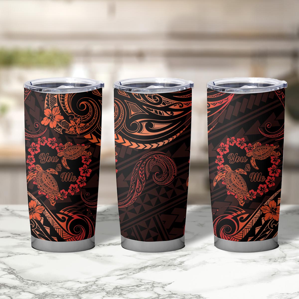 Polynesian Turtle Valentine Tumbler Cup You And Me Orange Hibiscus Heart LT01 - Polynesian Pride