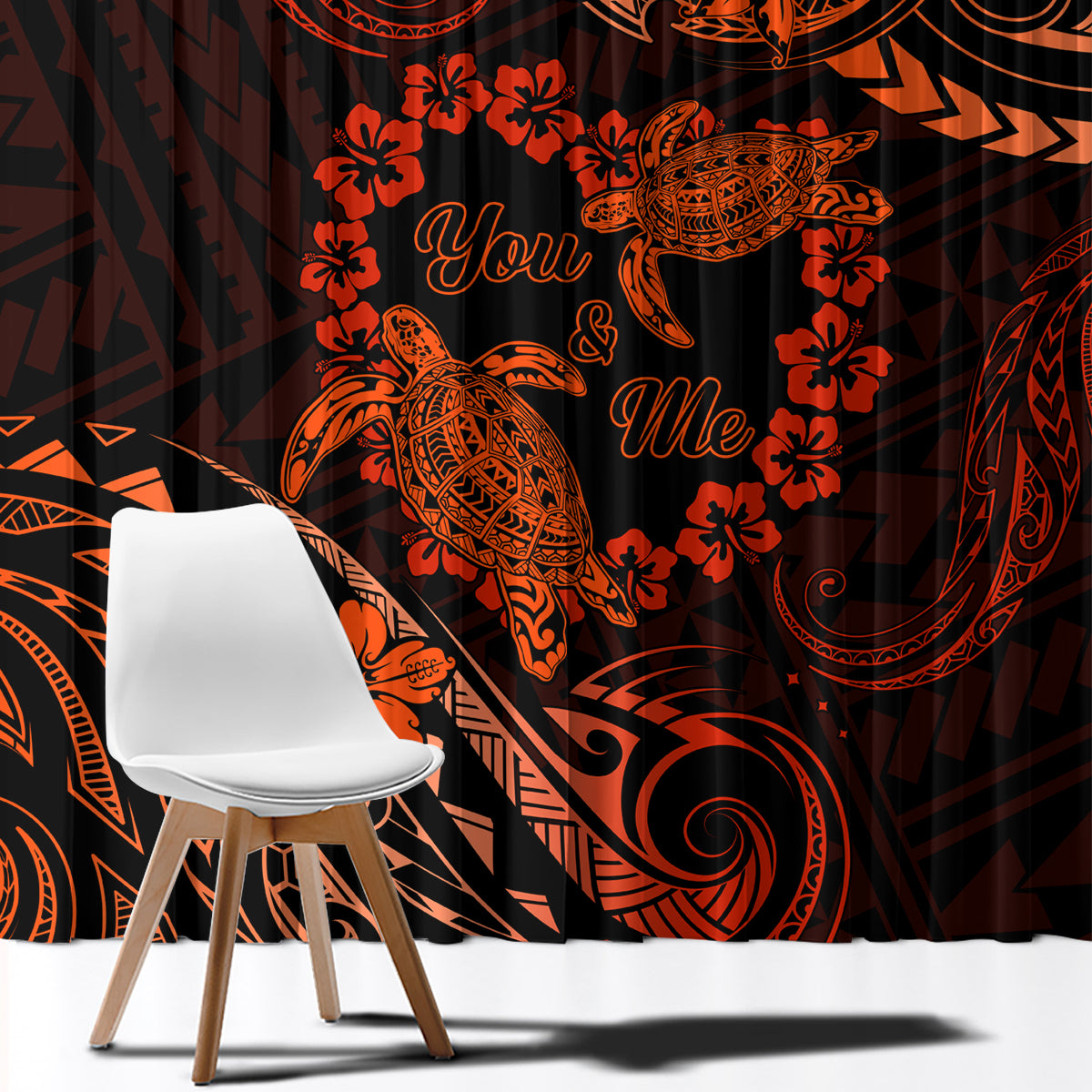 Polynesian Turtle Valentine Window Curtain You And Me Orange Hibiscus Heart LT01 - Polynesian Pride