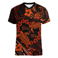 Polynesian Turtle Valentine Women V Neck T Shirt You And Me Orange Hibiscus Heart LT01 Female Orange - Polynesian Pride