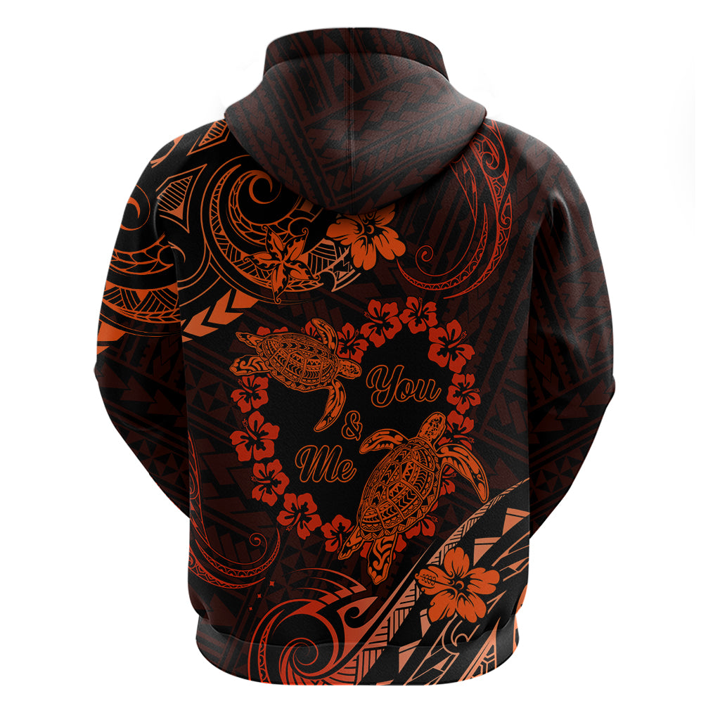 Polynesian Turtle Valentine Zip Hoodie You And Me Orange Hibiscus Heart LT01 - Polynesian Pride