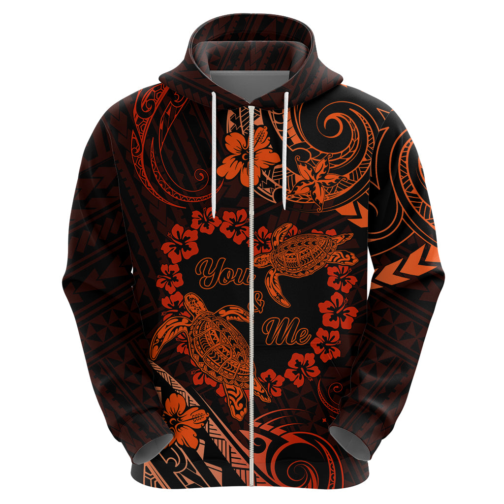 Polynesian Turtle Valentine Zip Hoodie You And Me Orange Hibiscus Heart LT01 - Polynesian Pride