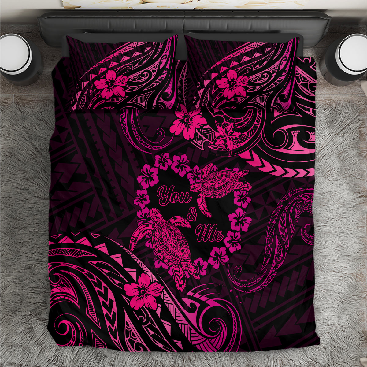Polynesian Turtle Valentine Bedding Set You And Me Pink Hibiscus Heart LT01 Pink - Polynesian Pride