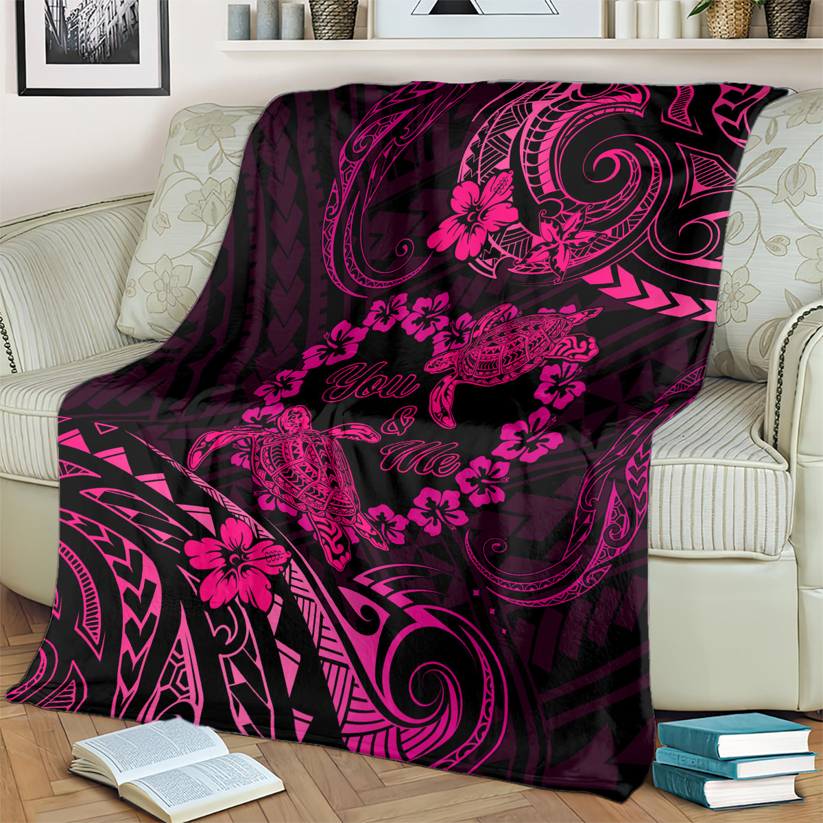 Polynesian Turtle Valentine Blanket You And Me Pink Hibiscus Heart LT01 - Polynesian Pride