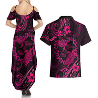 Polynesian Turtle Valentine Couples Matching Summer Maxi Dress and Hawaiian Shirt You And Me Pink Hibiscus Heart LT01 - Polynesian Pride