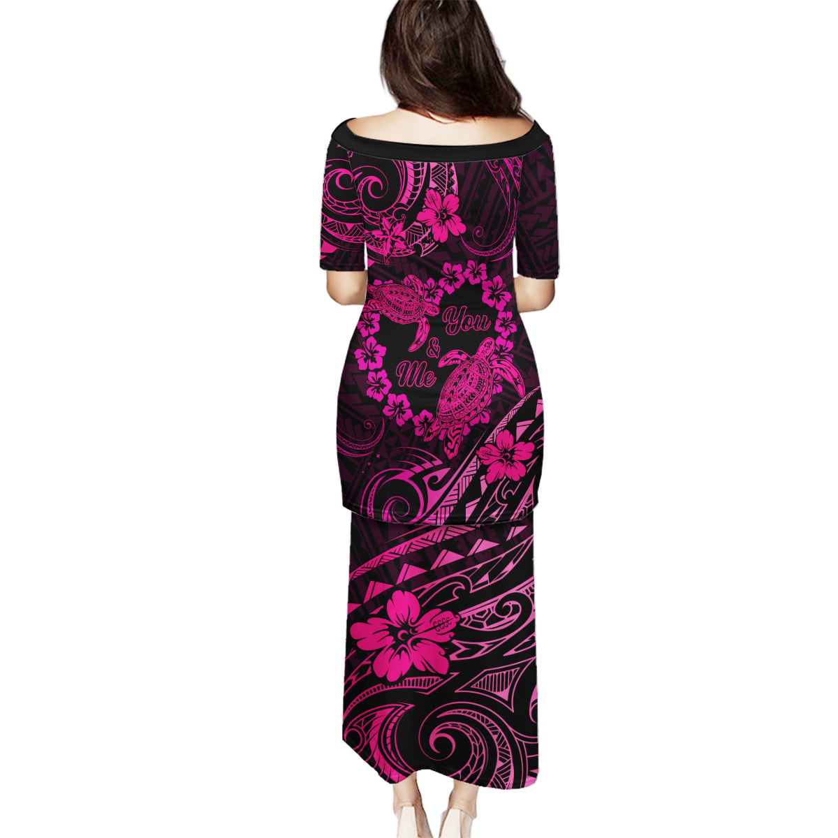 Polynesian Turtle Valentine Family Matching Puletasi and Hawaiian Shirt You And Me Pink Hibiscus Heart LT01 - Polynesian Pride