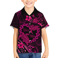 Polynesian Turtle Valentine Family Matching Puletasi and Hawaiian Shirt You And Me Pink Hibiscus Heart LT01 Son's Shirt Pink - Polynesian Pride