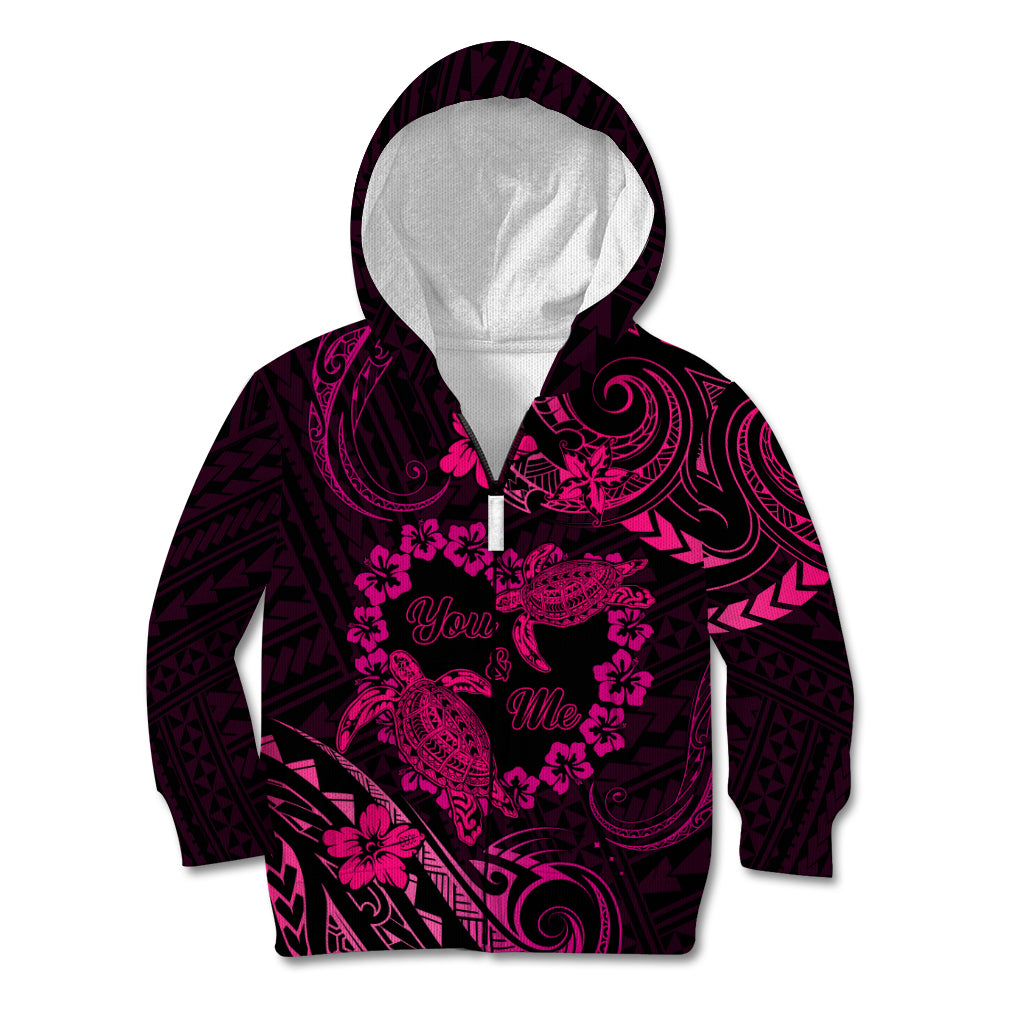 Polynesian Turtle Valentine Kid Hoodie You And Me Pink Hibiscus Heart LT01 Zip Hoodie Pink - Polynesian Pride