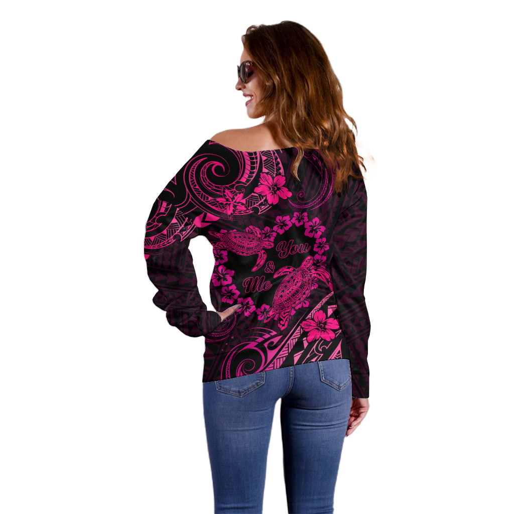 Polynesian Turtle Valentine Off Shoulder Sweater You And Me Pink Hibiscus Heart LT01 - Polynesian Pride