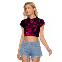 Polynesian Turtle Valentine Raglan Cropped T Shirt You And Me Pink Hibiscus Heart LT01 Female Pink - Polynesian Pride