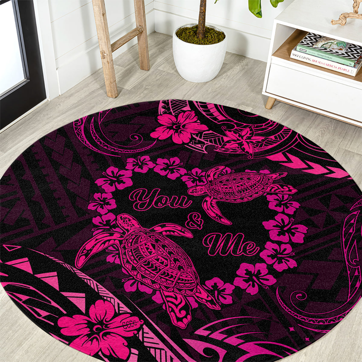 Polynesian Turtle Valentine Round Carpet You And Me Pink Hibiscus Heart LT01 Pink - Polynesian Pride