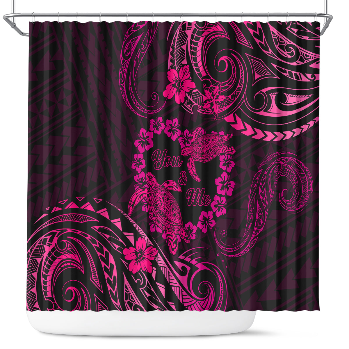 Polynesian Turtle Valentine Shower Curtain You And Me Pink Hibiscus Heart LT01 Pink - Polynesian Pride