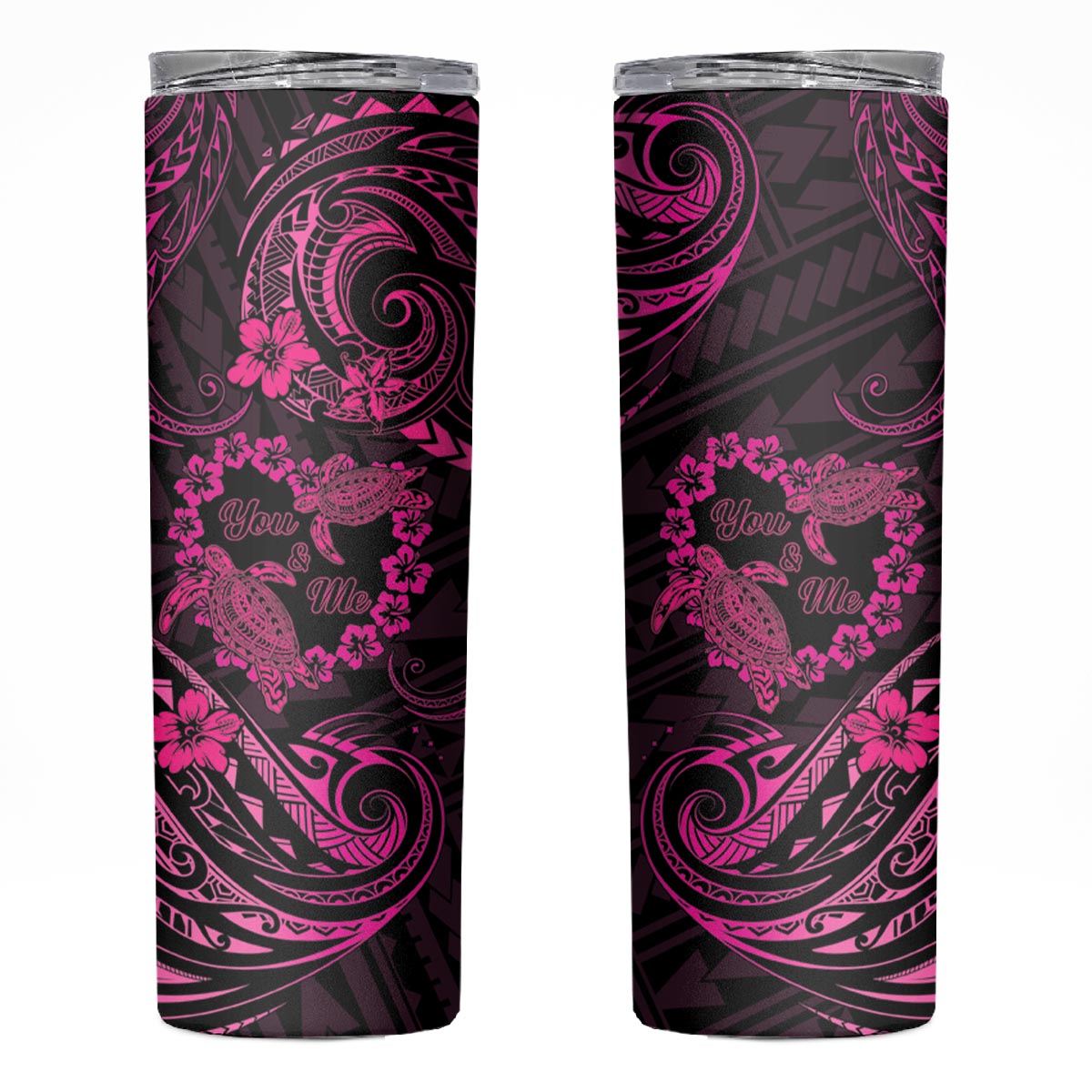 Polynesian Turtle Valentine Skinny Tumbler You And Me Pink Hibiscus Heart