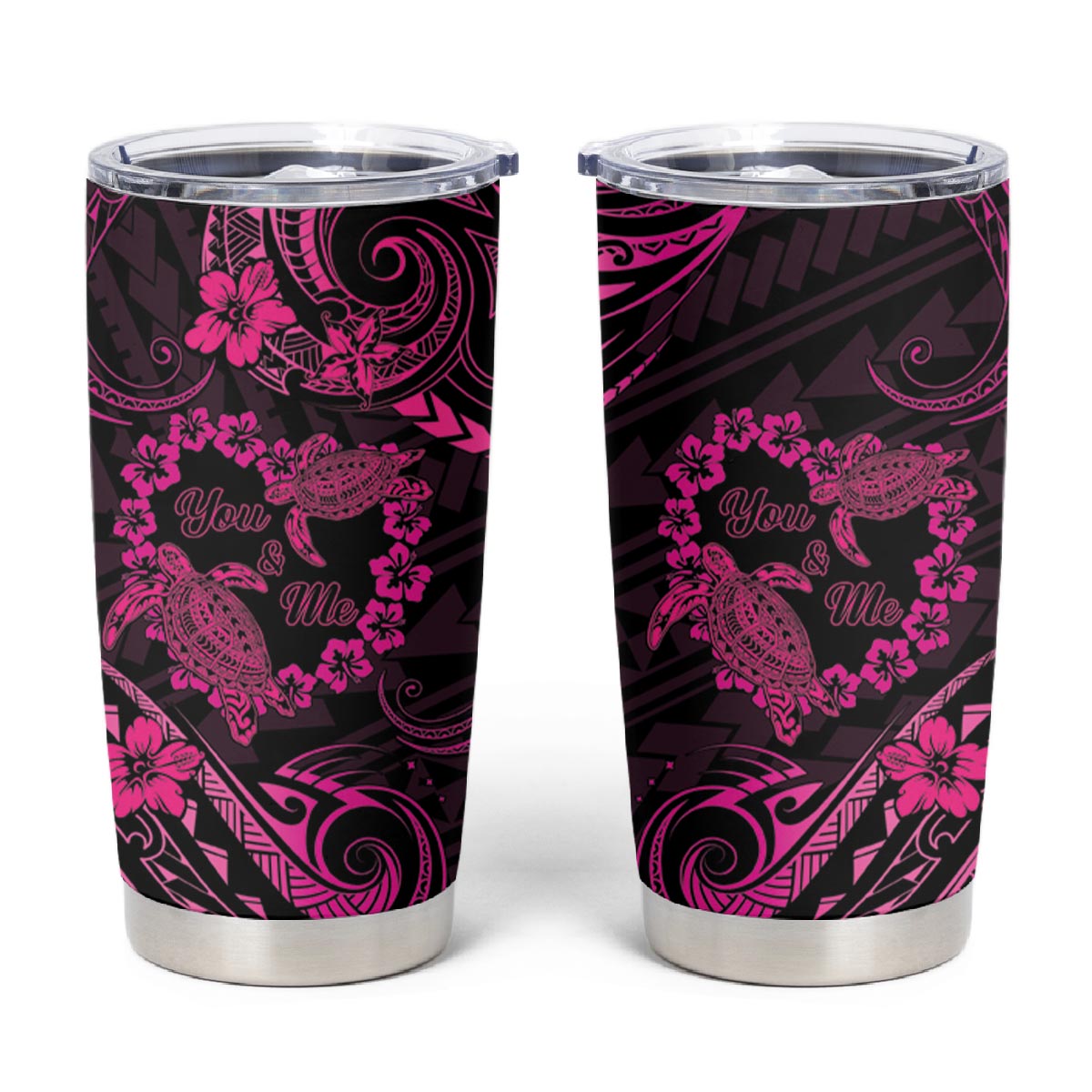 Polynesian Turtle Valentine Tumbler Cup You And Me Pink Hibiscus Heart