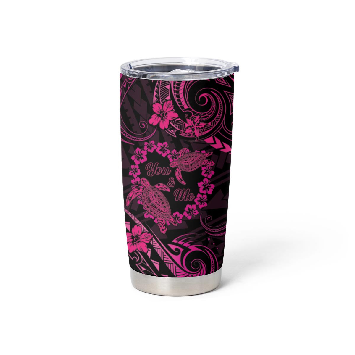 Polynesian Turtle Valentine Tumbler Cup You And Me Pink Hibiscus Heart LT01 - Polynesian Pride