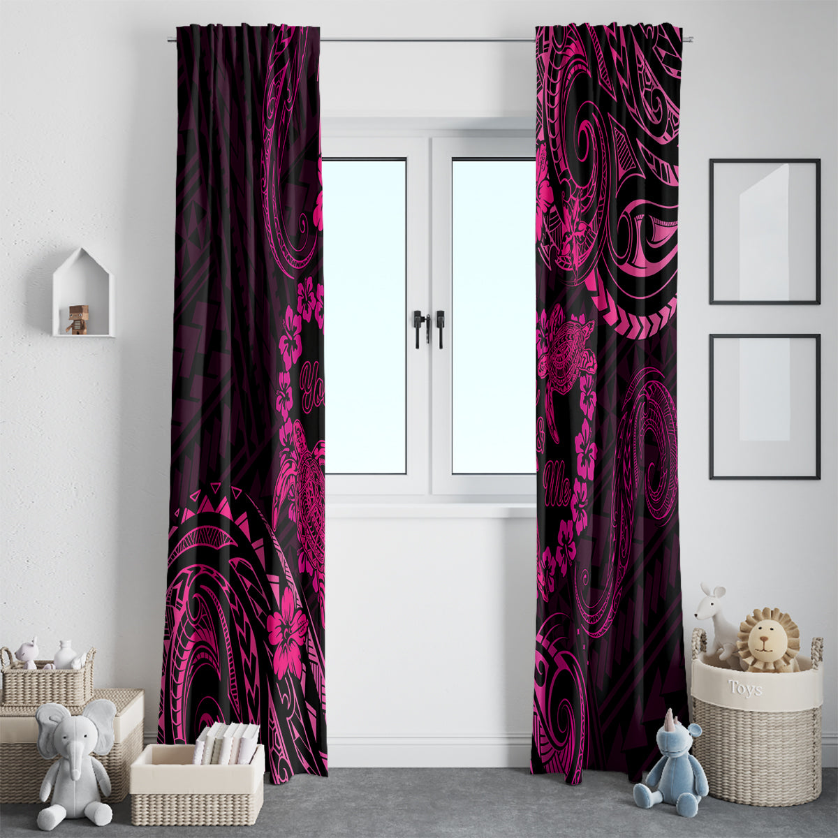 Polynesian Turtle Valentine Window Curtain You And Me Pink Hibiscus Heart LT01 - Polynesian Pride