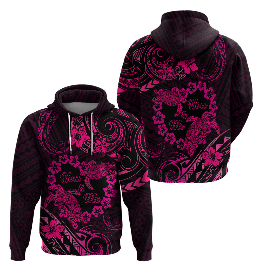 Polynesian Turtle Valentine Zip Hoodie You And Me Pink Hibiscus Heart LT01 - Polynesian Pride