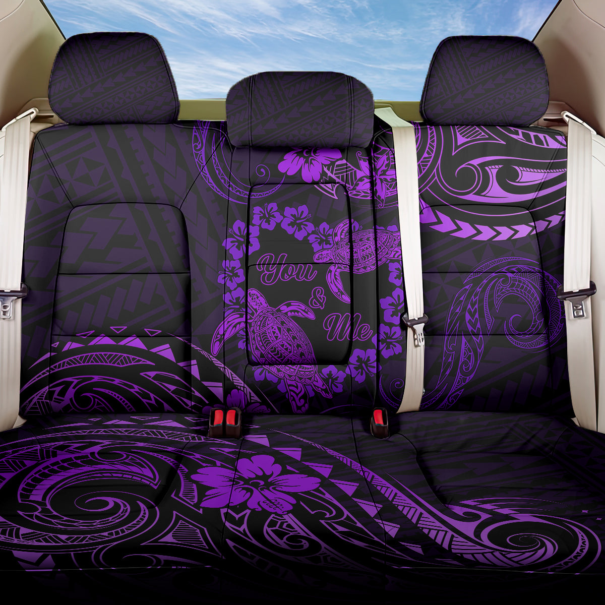 Polynesian Turtle Valentine Back Car Seat Cover You And Me Purple Hibiscus Heart LT01 One Size Purple - Polynesian Pride