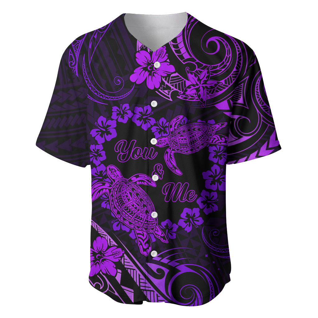 Polynesian Turtle Valentine Baseball Jersey You And Me Purple Hibiscus Heart LT01 Purple - Polynesian Pride