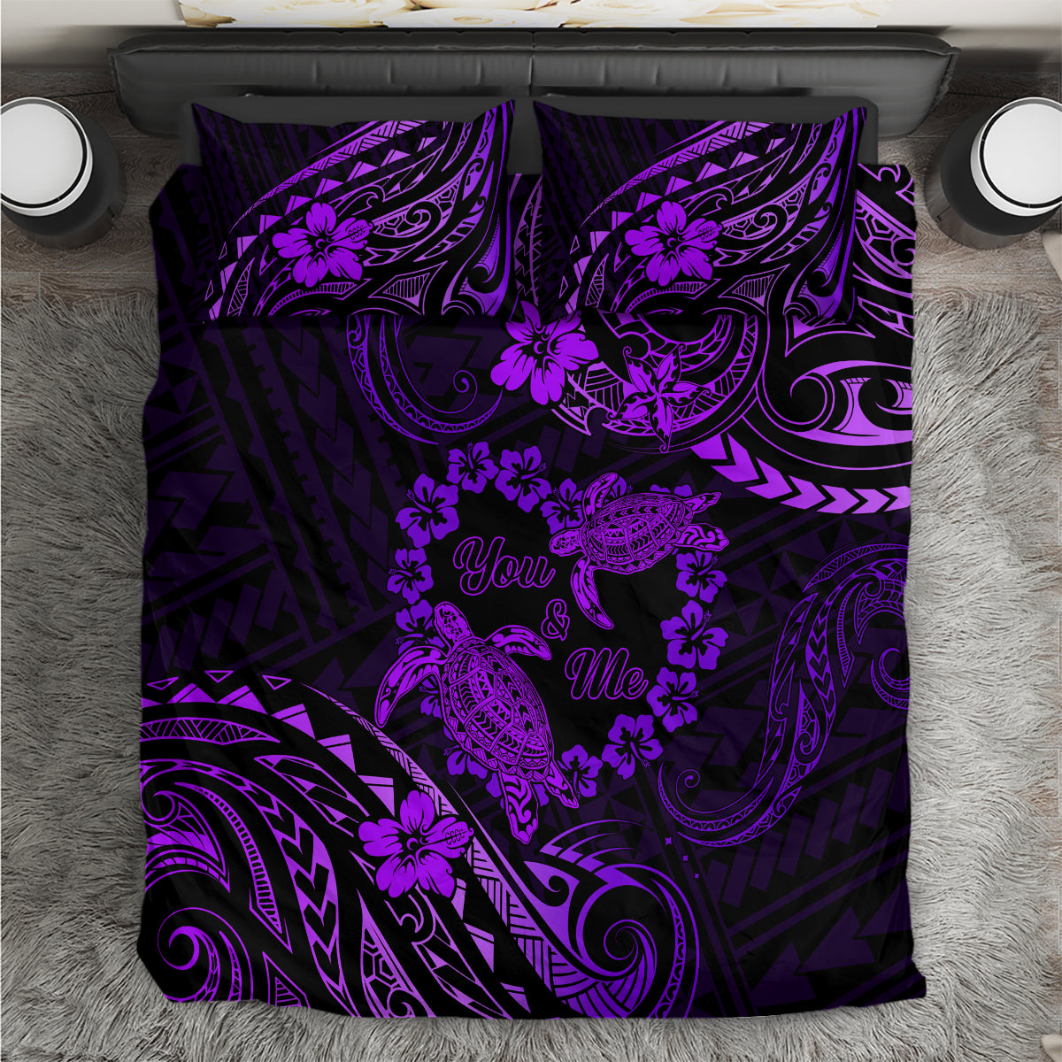 Polynesian Turtle Valentine Bedding Set You And Me Purple Hibiscus Heart LT01 Purple - Polynesian Pride