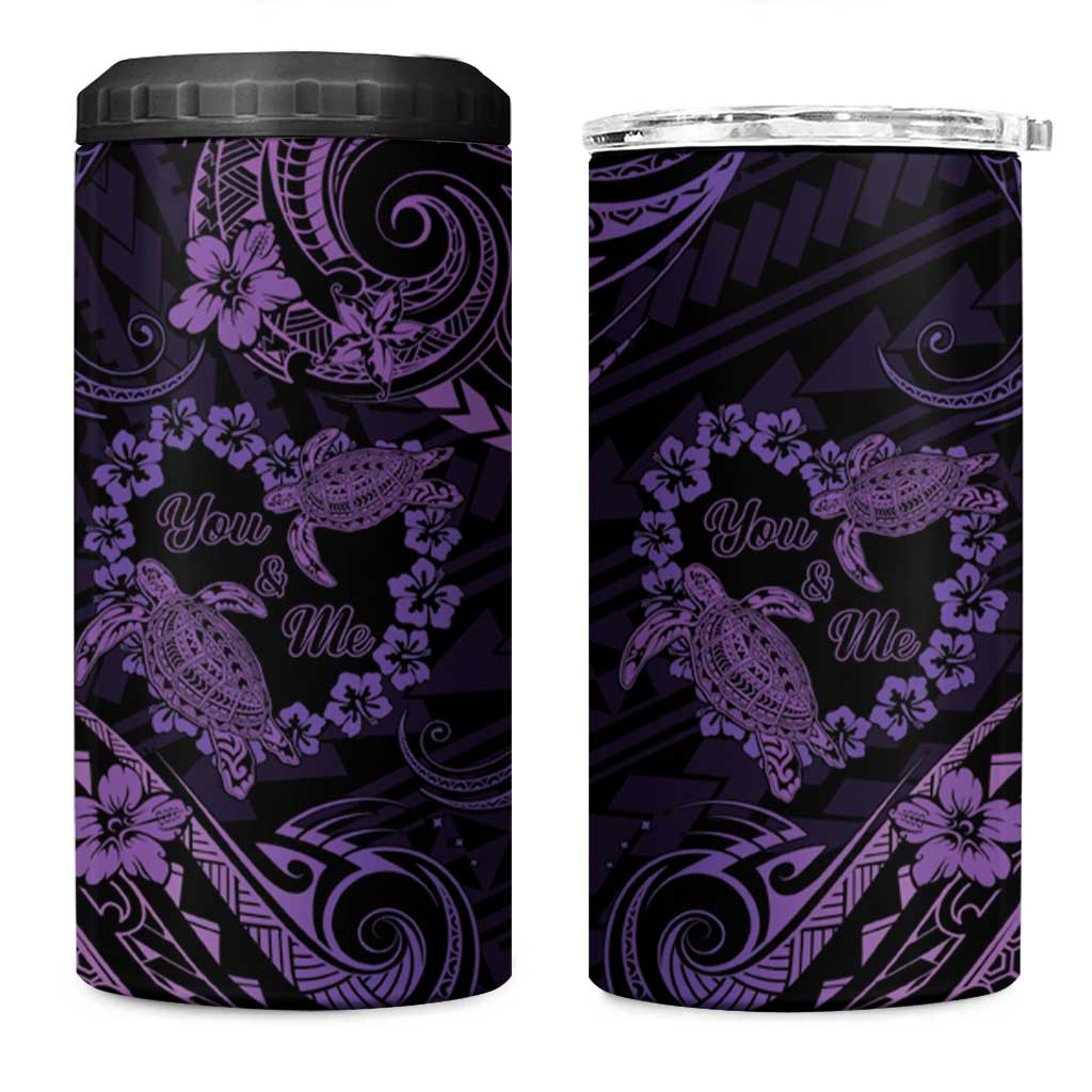 Polynesian Turtle Valentine 4 in 1 Can Cooler Tumbler You And Me Purple Hibiscus Heart